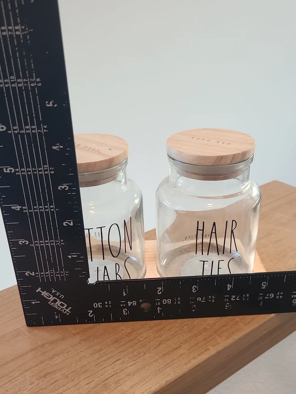 Rae Dunn Clear Glass Bathroom Jars with Natural Wood Lids